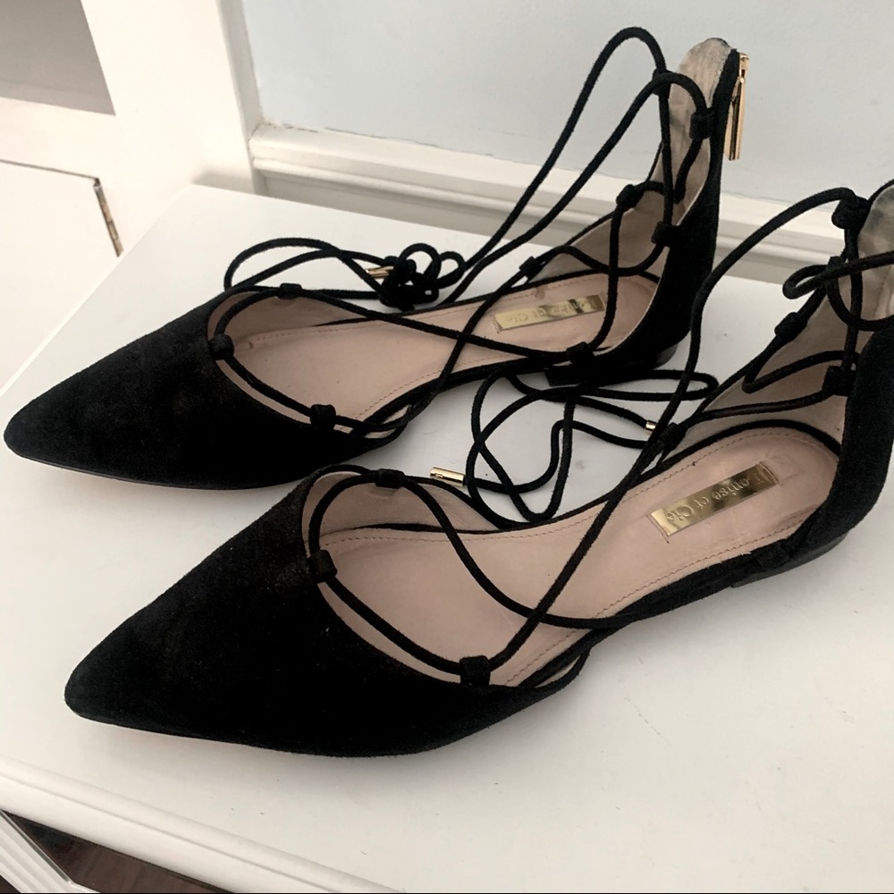 Louise et Cie Abri Suede Lace Up Ballet Flat | Color: Black | Size: 8.5